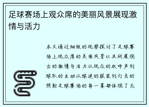 足球赛场上观众席的美丽风景展现激情与活力
