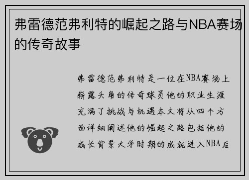 弗雷德范弗利特的崛起之路与NBA赛场的传奇故事