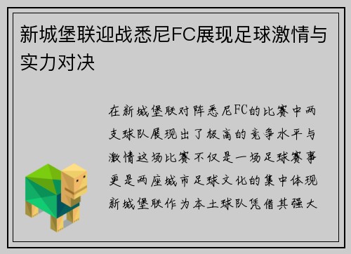 新城堡联迎战悉尼FC展现足球激情与实力对决