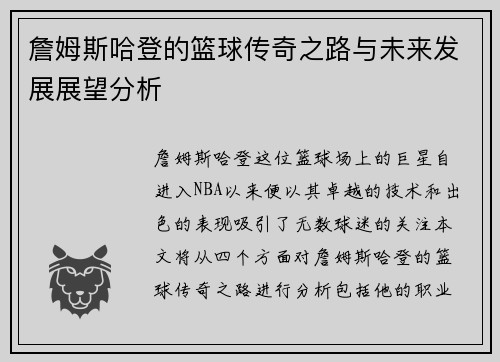 詹姆斯哈登的篮球传奇之路与未来发展展望分析