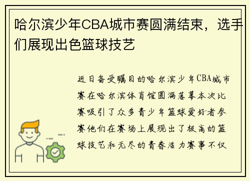 哈尔滨少年CBA城市赛圆满结束，选手们展现出色篮球技艺